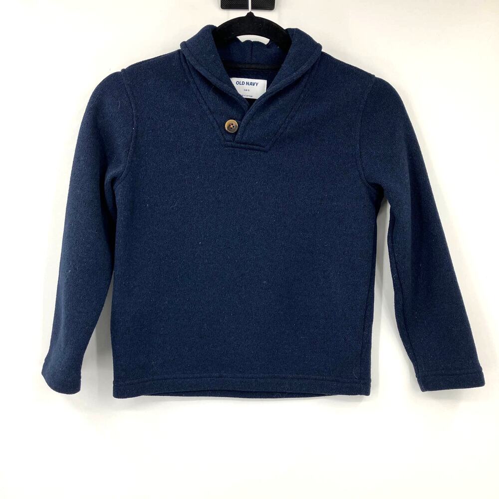 Old Navy Blue Knit Fleece Shawl Collar Button Long Sleeve Sweater Top Shirt